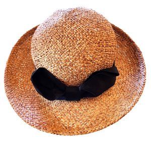 IMPORTINA Straw bowler hat with black ribbon band and bow
